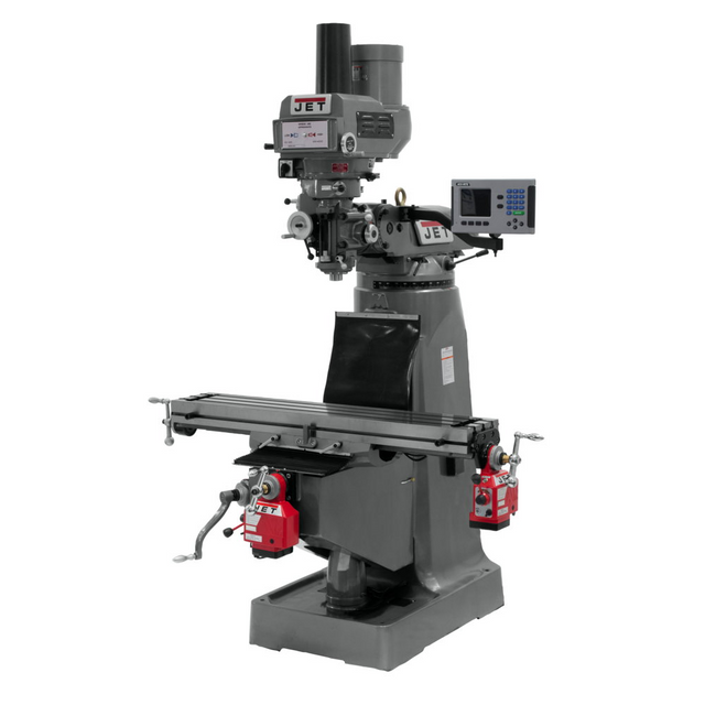 JET JTM-4VS Mill with 3-Axis ACU-RITE 203 DRO (Quill) with X and Y-Axis Powerfeeds and Power Draw Bar 460V