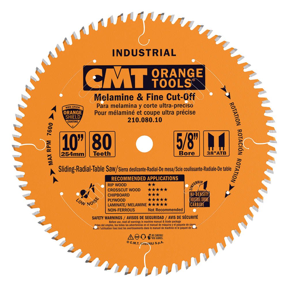 CMT 210.060.08 Industrial Fine Cut-Off Saw Blade, 8-Inch x 60 Teeth 40° ATB Grind with 5/8-Inch Bore, PTFE Coating