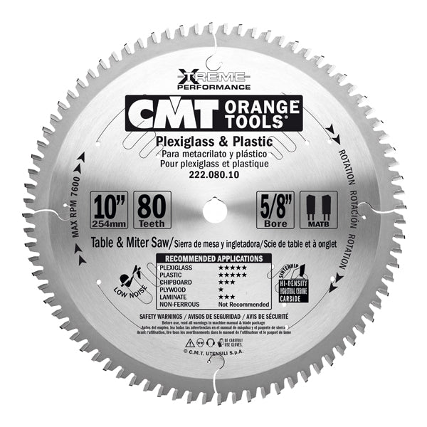 CMT 222.080.10 Industrial Plexiglass and Plastic Saw Blade, 10