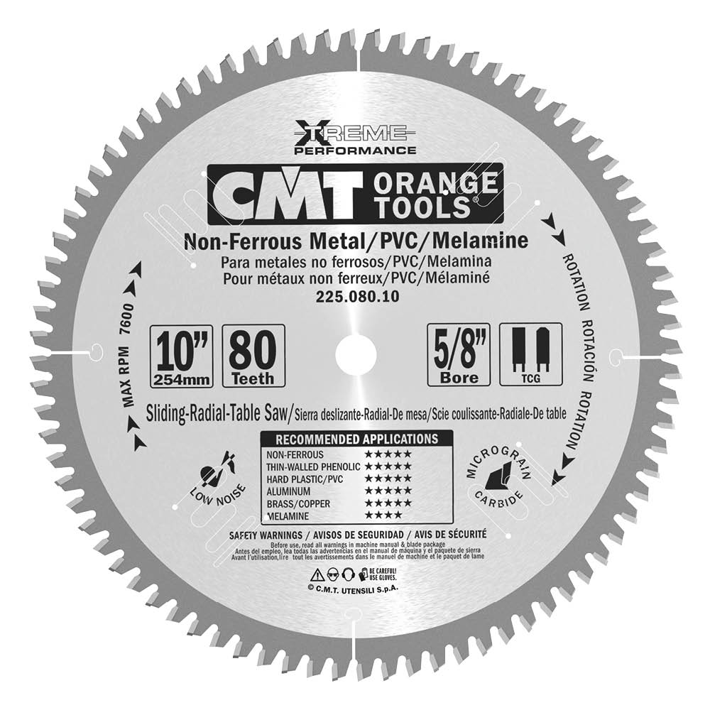 CMT 225.060.08 Industrial Non-Ferrous Metal, PVC & Melamine Saw Blade, 8-1/2-Inch x 60 Teeth TCG Grind with 5/8-Inch Bore