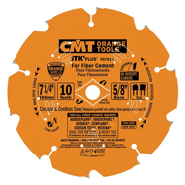 CMT P07010 ITK Plus Saw Blade for Fiber Cement, 7-1/4 X 10 Teeth, TCG with 5/8-Inch<> Bore