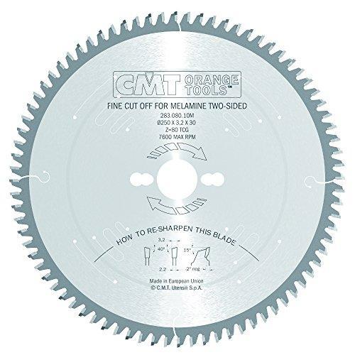 CMT 283.080.10M Industrial Melamine and Fine Cut-Off Saw Blade and 250mm 9-27/32-Inch by 80 Teeth 40-Degree ATB with 30mm Bore