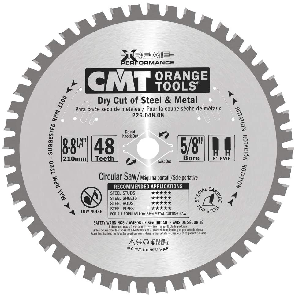 CMT 226.048.08 Industrial Dry Cut Steel Saw Blade, 8-8-1/4-Inch x 48 Teeth TCG Grind with 5/8-Inch Bore