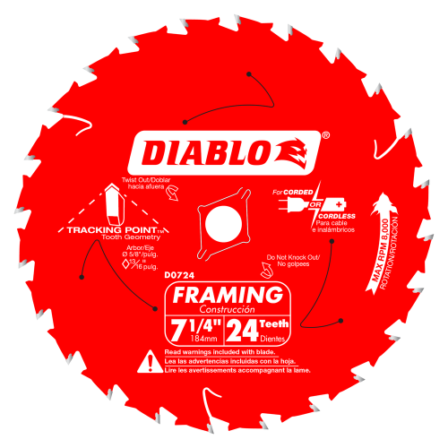 Diablo D0724A 7-1/4-Inch 24 Tooth ATB Framing Saw Blade with 5/8-Inch and Diamond Knockout Arbor - SEE PROMOS!