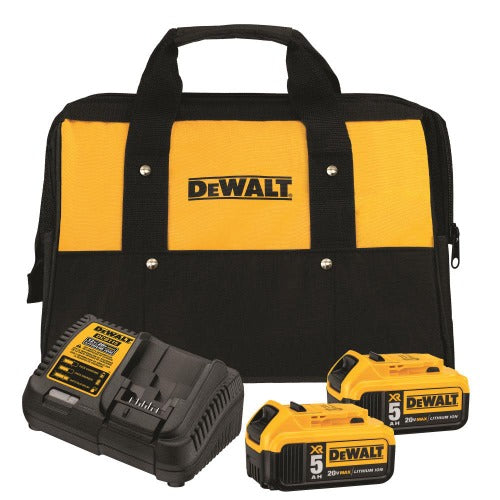 DeWALT DCB205-2CK 20V MAX* 5.0Ah Starter Kit with 2 batteries, Charger & Tool Bag