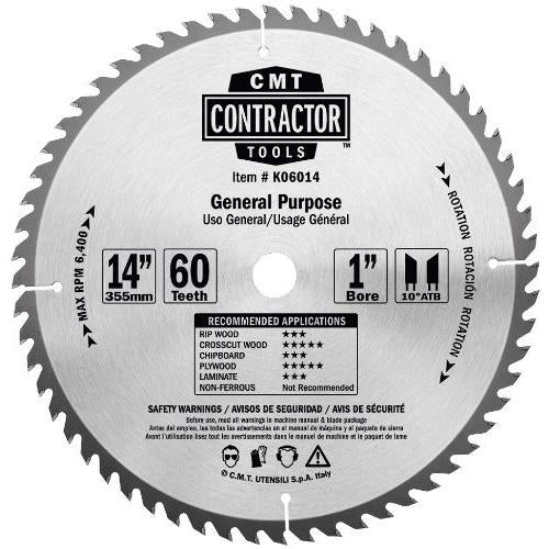 CMT K06014 ITK Contractor Saw Blade 14 x 60 x 1 inch