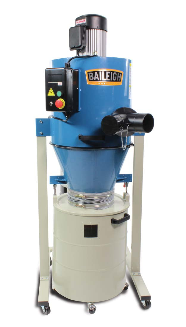 Baileigh DC-1450C 2HP 220V 1 Phase Cyclone Style Dust Collector, 1450 CFM, 28 Gallon Drum