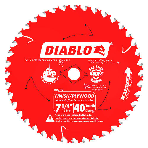 Diablo D0740A 7-1/4" 40 Tooth ATB Finishing Saw Blade with 5/8-Inch Arbor, Diamond Knockout, and PermaShield Coating