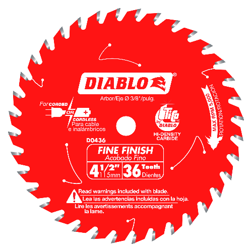 Diablo D0436X 4-1/2 in. 36 Tooth Fine Finish, TiCo Hi-Density Carbide teeth Saw Blade
Saw Blade