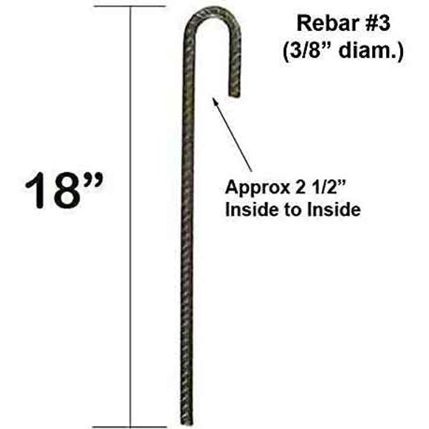Steel Rebar Ground Stake J Hook Heavy Duty #3 Hard Firm Soil Set - Length 18 inches