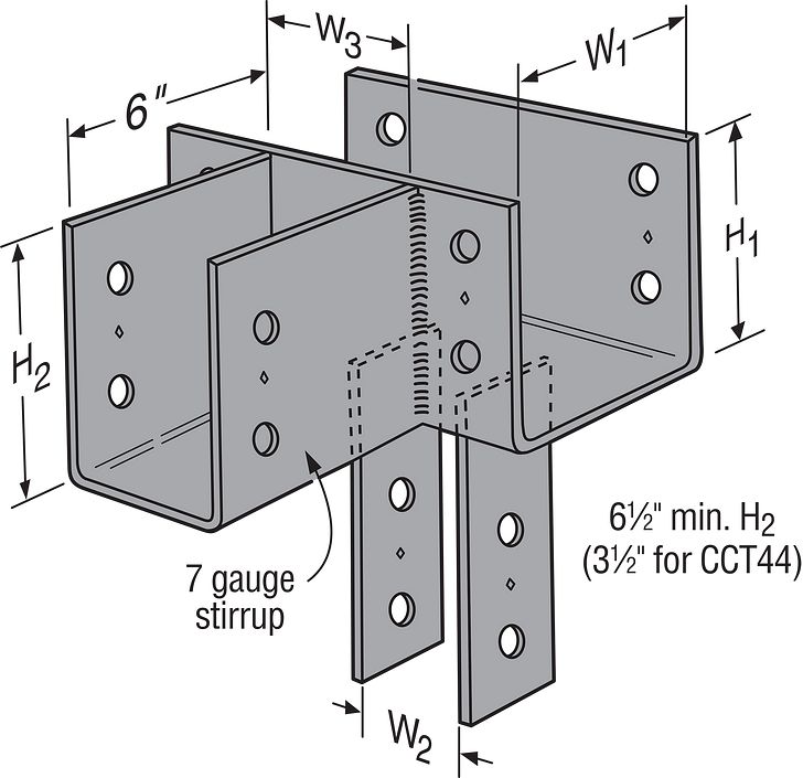 Simpson CCT66 6x Beam 6x Post, Column to Beam, Column Cap "T" Configuration, 7 gauge