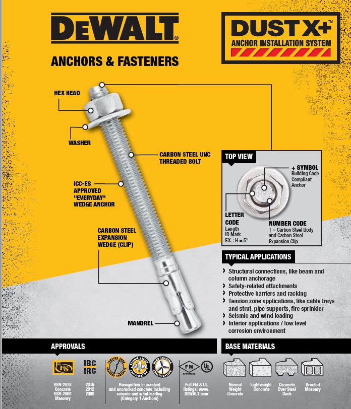 DeWALT-Powers 7438SD1-PWR 5/8" x 8-1/2" Power-Stud + SD1 Carbon Steel Wedge Expansion Anchor