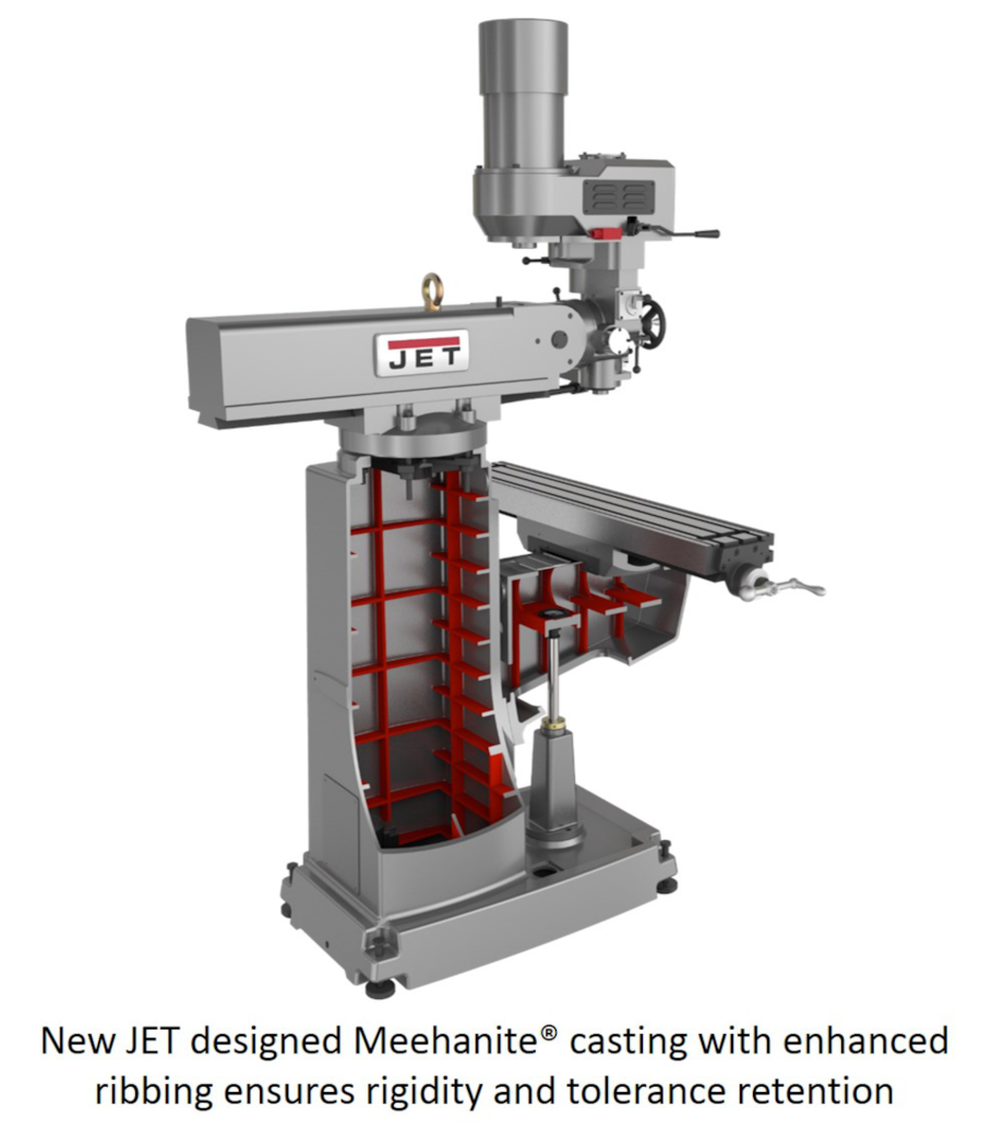 JET JTM-1050EVS2/230 Mill With 3-Axis Acu-Rite 303 DRO (Knee) With X, Y and Z-Axis Powerfeeds and Air Powered Draw Bar - 690680