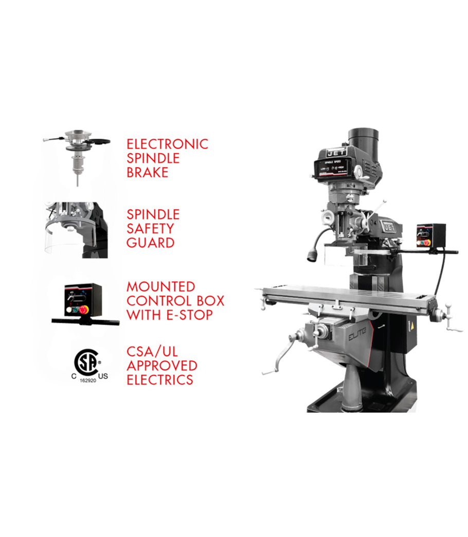 JET Elite EVS-949 Mill with 3-Axis Newall DP700 (Knee) DRO and X, Y-Axis JET Powerfeeds - 894368