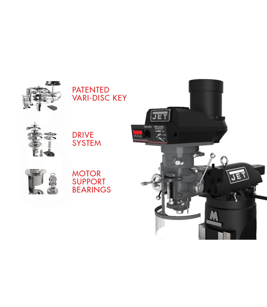 JET Elite ETM-949 Mill with 3-Axis ACU-RITE 203 (Quill) DRO and X, Y, Z-Axis JET Powerfeeds - 894121