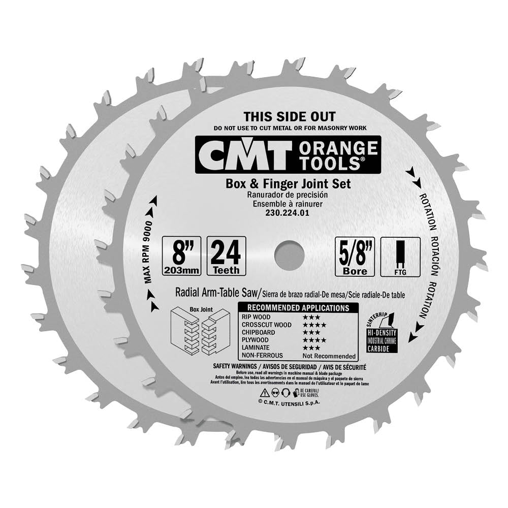 CMT 230.224.08 Box and Finger Joint Set, 8-Inch Diameter by 24 Teeth FTG Grind with 5/8-Inch Bore