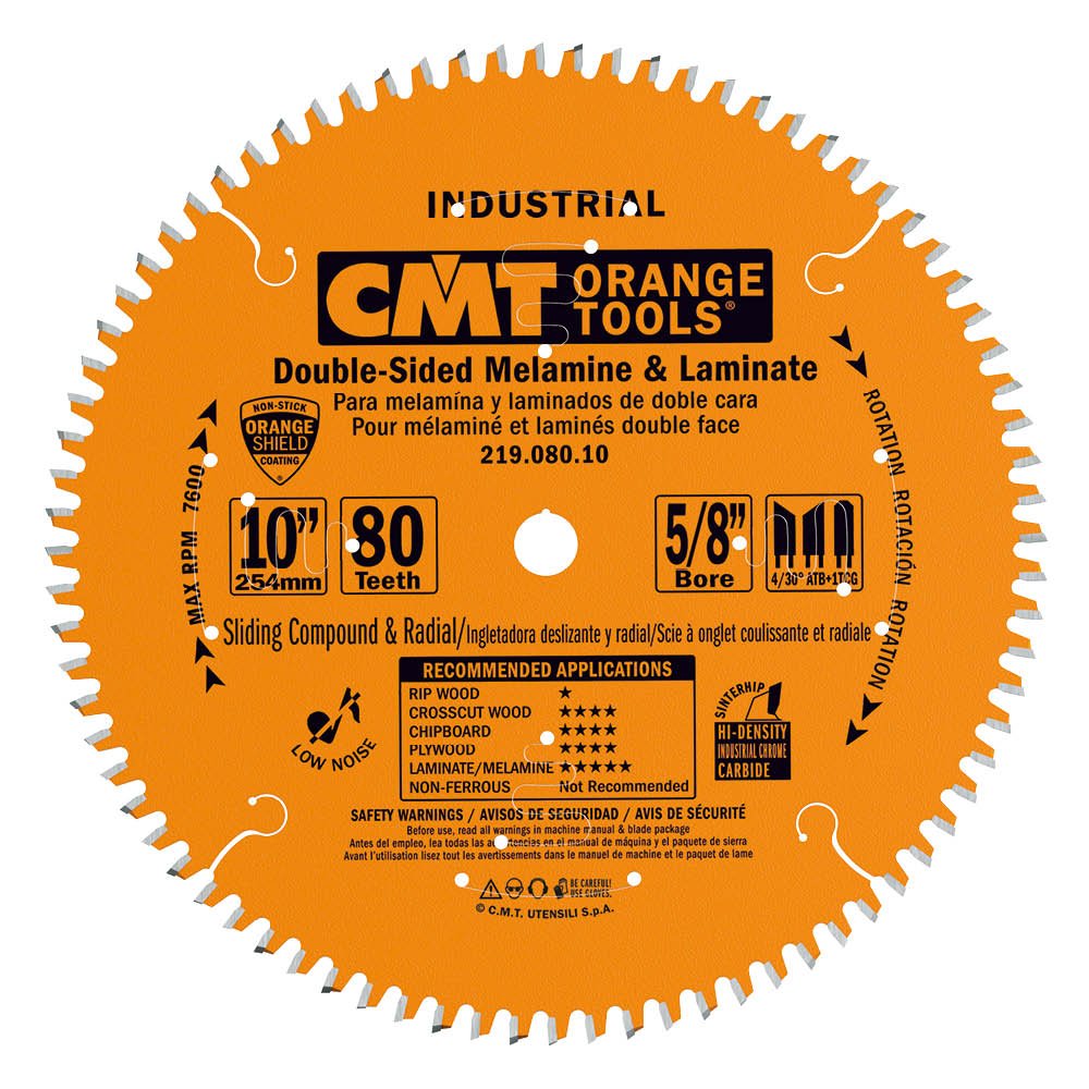 CMT 219.060.08 Industrial Sliding Compound Miter & Radial Saw Blade, 8-1/2-Inch x 60 Teeth 4/30° ATB+1TCG Grind with 5/8-Inch Bore, PTFE Coating