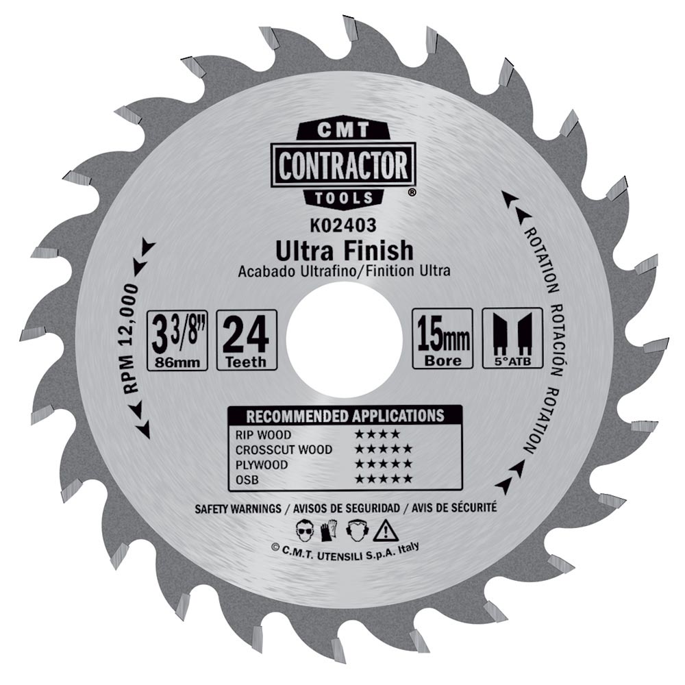 CMT K02403 ITK Contractor Saw Blade 3-3/8" x 24 x 15mm