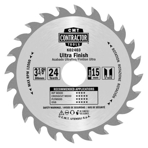 CMT K03604 ITK Contractor Ultra Finish Saw Blade, 4-3/8 X 36 Teeth, 8 Degree ATB with 5/8-Inch<> Bore