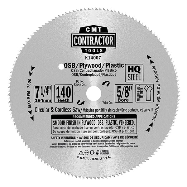 CMT K14007-X10 ITK Contractor Plywood Saw Blades, 7-1/4-Inch X 140 Teeth, 5/8-Inch<> bore - 10-Pack