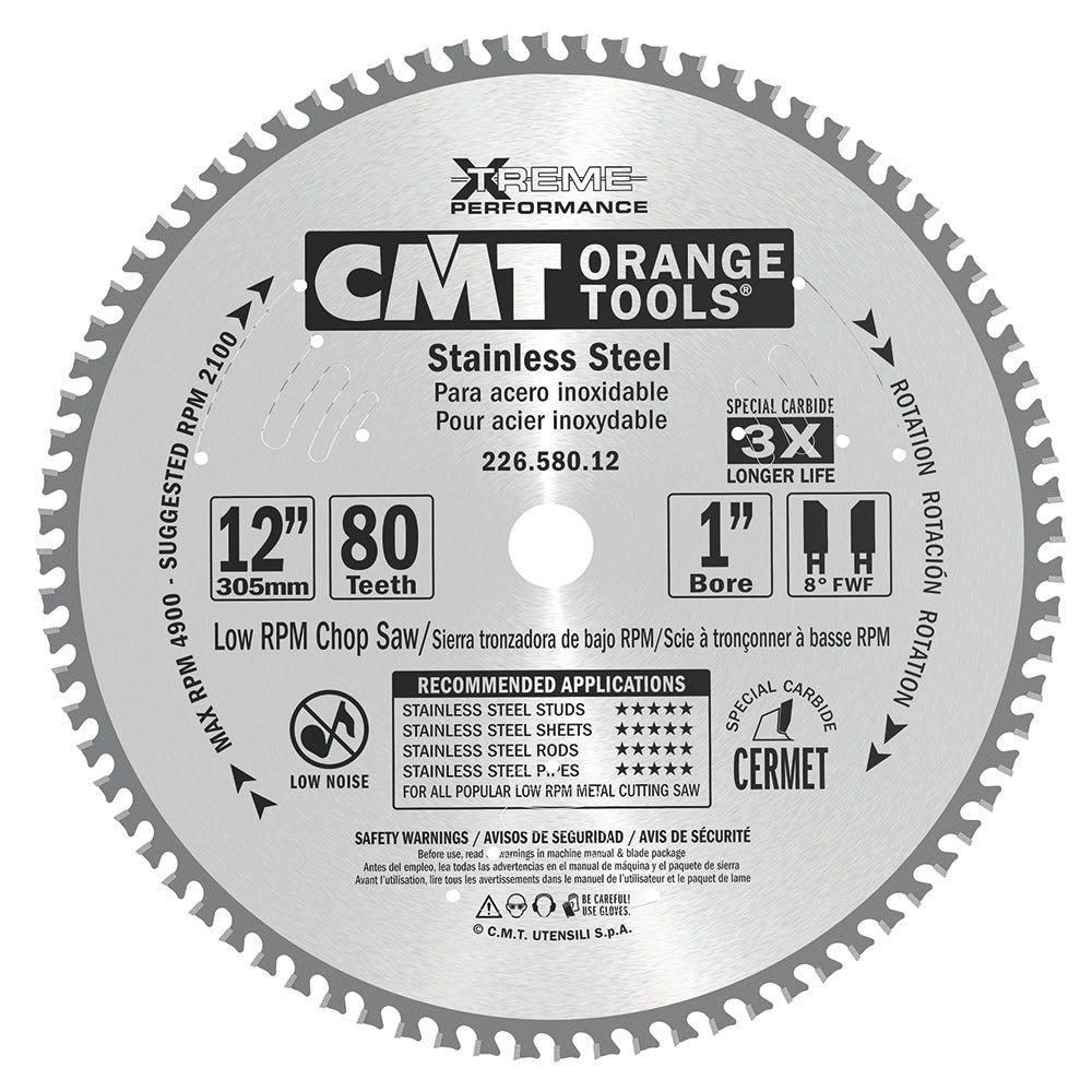 CMT 226.580.12 12" Industrial Circular Saw Blade for Stainless Steel 226.5-Series
