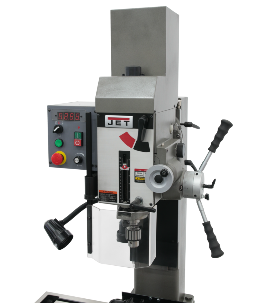 JET JMD-45VSPFT Variable Speed Geared Head Square Column Mill/Drill with Power Downfeed & Newall DP700 2-Axis DRO & X-Axis Powerfeed - 351157