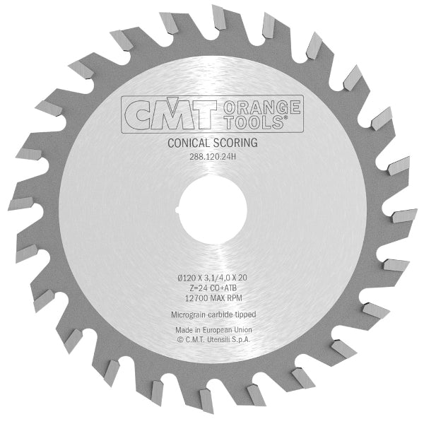 CMT 288.100.20H 100mm Diameter X 20t Conical Scoring Saw Blade With 20mm Bore (3.1-4.0mm Kerf)