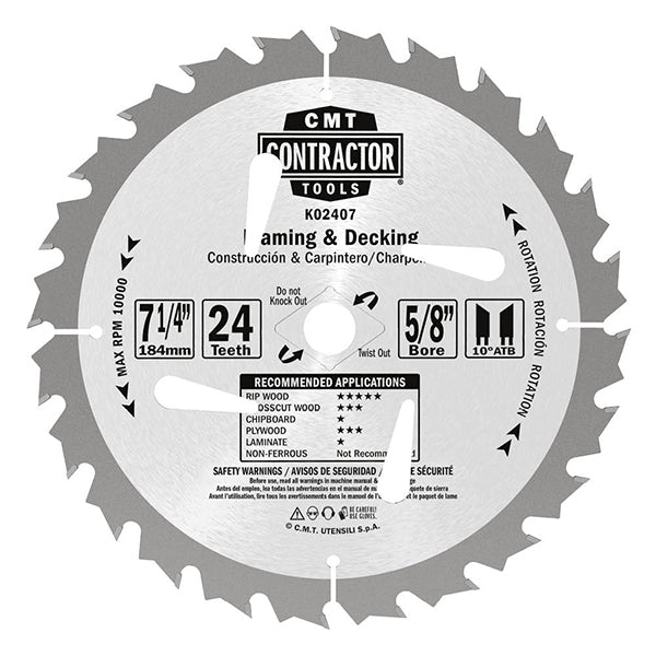 CMT K02406 ITK Contractor Framing/Decking Saw Blade and 6-1/2 X 24 Teeth, 12-Degree ATB with 5/8-Inch Bore