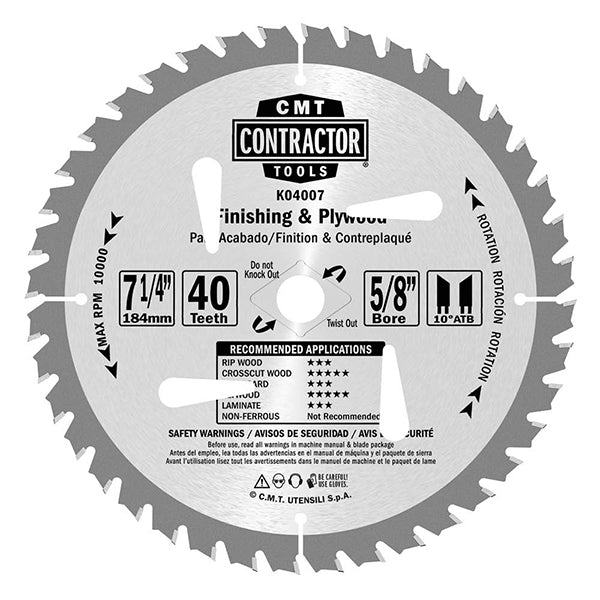 CMT K04007 ITK Contractor Saw Blade 7-1/4 x 40 x 5/8 inch