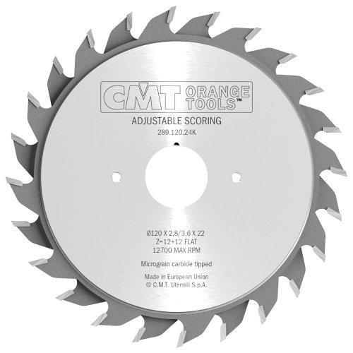 CMT 289.120.24K Industrial Adjustable Scoring Blade and 120mm 4-23/32-Inch by 24 Teeth Flat Grind with 22mm Bore
