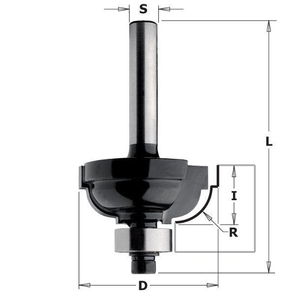 CMT 86301 Contractor Cove & Fillet Bit, 1-inch Diameter, 3/16-inch Radius, 1/4-inch shank