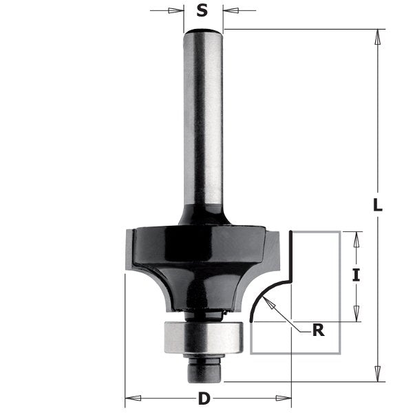 CMT 83801 Contractor Roundover & Beading Bit, 5/8-inch Diameter, 1/16-inch Radius, 1/4-inch Shank