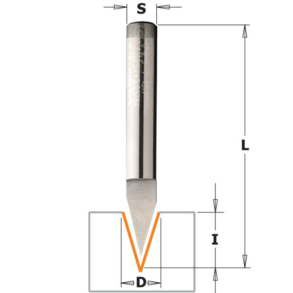 CMT 858.002.11 35-Degree Solid Carbide V-Groove Bit with 1/4-Inch Diameter with 1/4-Inch Shank