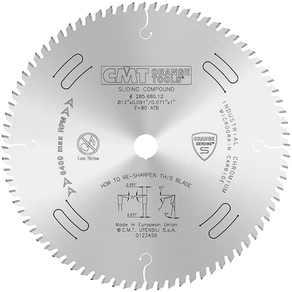 CMT 285.680.12 Chrome Fine Finish Sliding Compound Saw Blades - D 12 305mm | T 80 | B 1 | K .091 | P .071