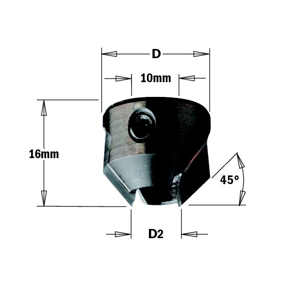 CMT 315.200.11 Countersink for 2 Flute Drills from 5 to 10mm, 20mm Diameter, Right-Hand Rotation