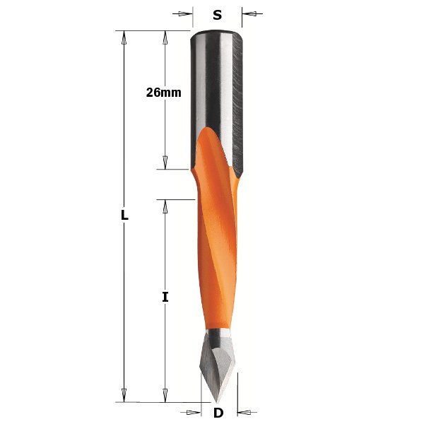 CMT 314.040.11 2 Flute Dowel Drill for Through Holes, 5/32-Inch Diameter, 10x26mm Shank, Right-Hand Rotation
