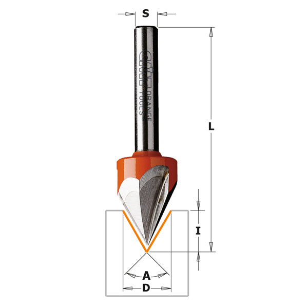 CMT 858.001.11 60-Degree V-Groove Bit, 1/4-Inch Shank, 1/2-Inch Diameter, Carbide-Tipped