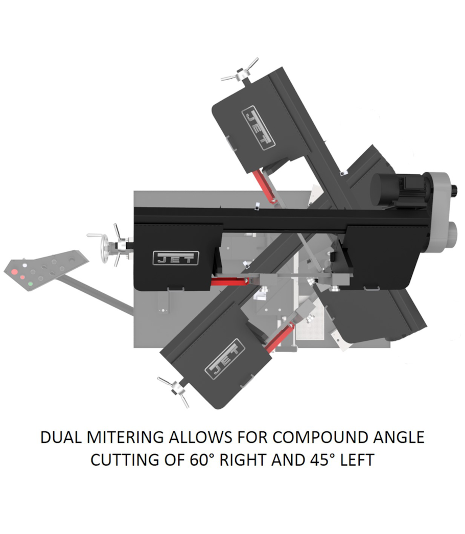 JET Elite EHB-1018VMH, 10 x 18 Semi-Auto Variable Speed Dual Mitering Saw With Hydraulic Vise - 891080