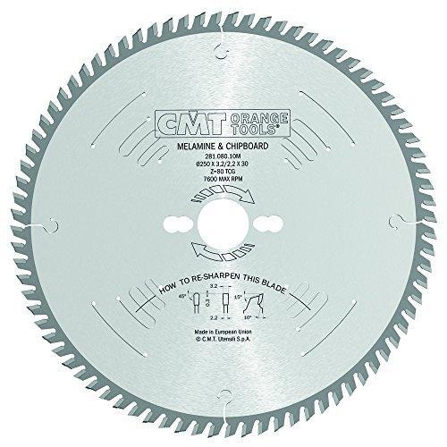 CMT 281.080.10M Industrial Panel Sizing Saw Blade and 250mm 9-27/32-Inch by 80 Teeth TCG Grind with 30mm Bore