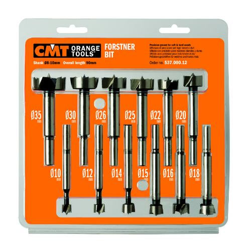 CMT 537.000.12 12-Piece Forstner Bit set, 10-12-14-15-16-18-20-22-25-26-30-35mm Diameters, 8-10mm Shank