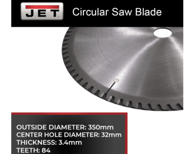 JET Replacement Circular Saw Blade, Carbide Nonferrous, 350 x 3.4 x 32mm x 84T for JCK350-2/4K Cold Saw
