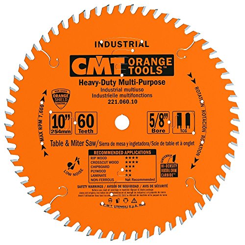 CMT 221.060.10 Industrial Cabinetshop Saw Blade, 10-Inch x 60 Teeth TCG Grind with 5/8-Inch Bore, PTFE Coating