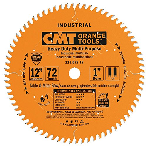 CMT 221.072.12 Industrial Cabinetshop Saw Blade, 12-Inch x 72 Teeth TCG Grind with 1-Inch Bore, PTFE Coating