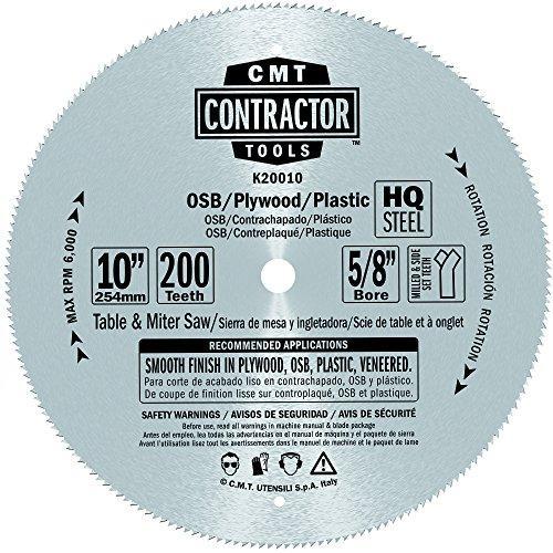 CMT K20010 200 Teeth Contractor Plywood Saw Blade with 5/8" Bore, 10"