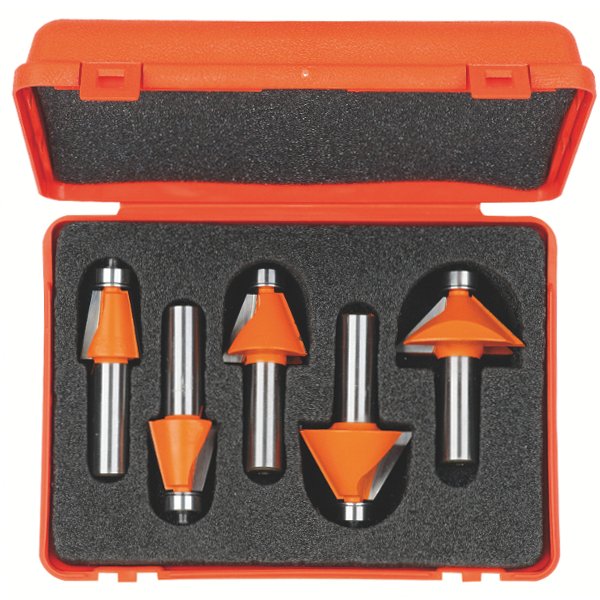 CMT 836.501.11 5-Piece Chamfer Bit Set in Carrying Case, 1/2-Inch Shank, Carbide-Tipped