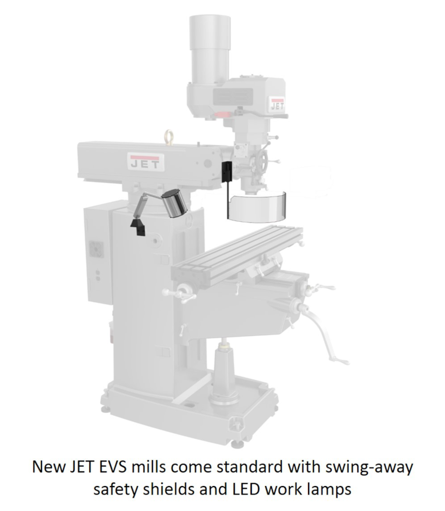 JET JTM-1050EVS2/230 Mill With 3-Axis Acu-Rite 303 DRO (Knee) With X, Y and Z-Axis Powerfeeds and Air Powered Draw Bar - 690680