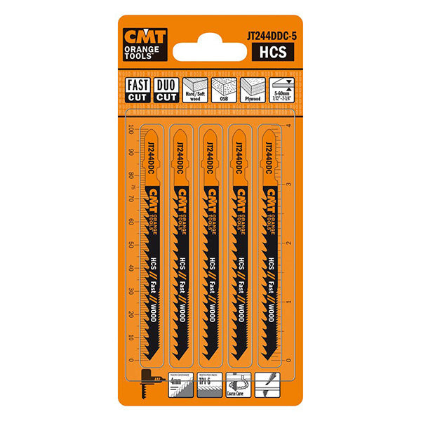 CMT JT244DDC-5 High carbon steel Jig Saw Blade"DUO" cut for Hardwood Softwood Plywood OSB T-shank (5 Pack)