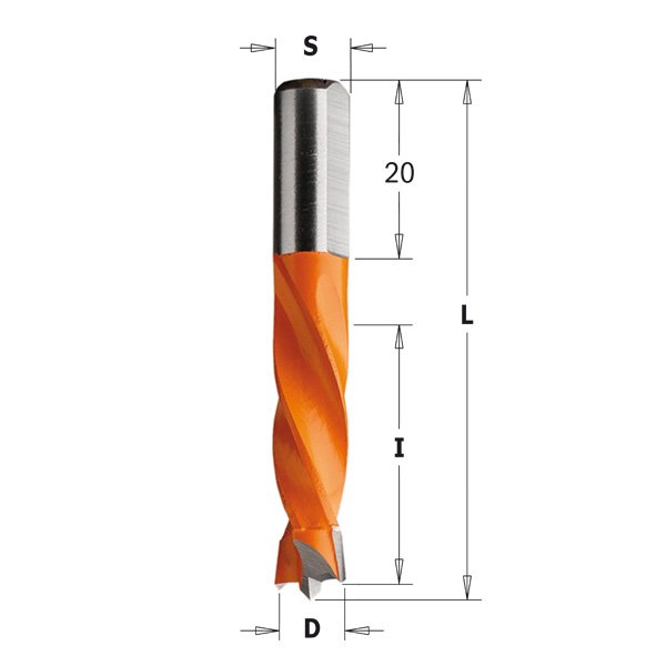 CMT 306.055.12 Dowel Drill, 7/32-Inch Diameter, 8x20mm Shank, Left-Hand Rotation