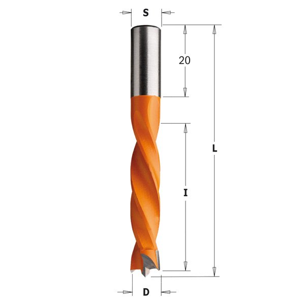 CMT 307.095.11 Dowel Drill, 3/8-Inch Diameter, 8x20mm Shank, Right-Hand Rotation