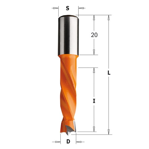 CMT 308.064.12 Dowel Drill 1/4-Inch Diameter 10x20mm Shank Left-Hand Rotation